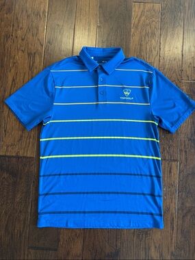 Under Armour’The Playoff Polo’ Blue Stripe Top Golf logo shirt sz M